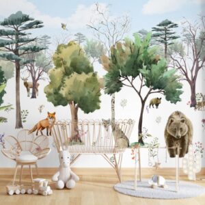 Mural Woodland Bliss - This enchanting woodland mural brings a serene forest scene to life with beautifully rendered