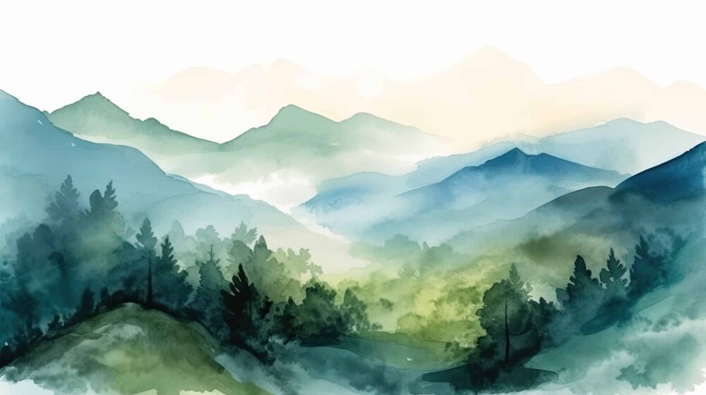 Mural Emerald Misty Peaks WallpaperOnline | Peel & Stick Wallpaper Online | Proudly Made in Canada