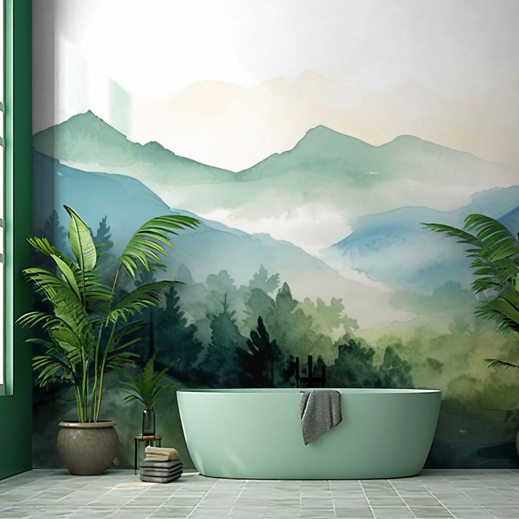 Mural Emerald Misty Peaks sq scaled 1 | Peel & Stick Wallpaper Online | Proudly Made in Canada