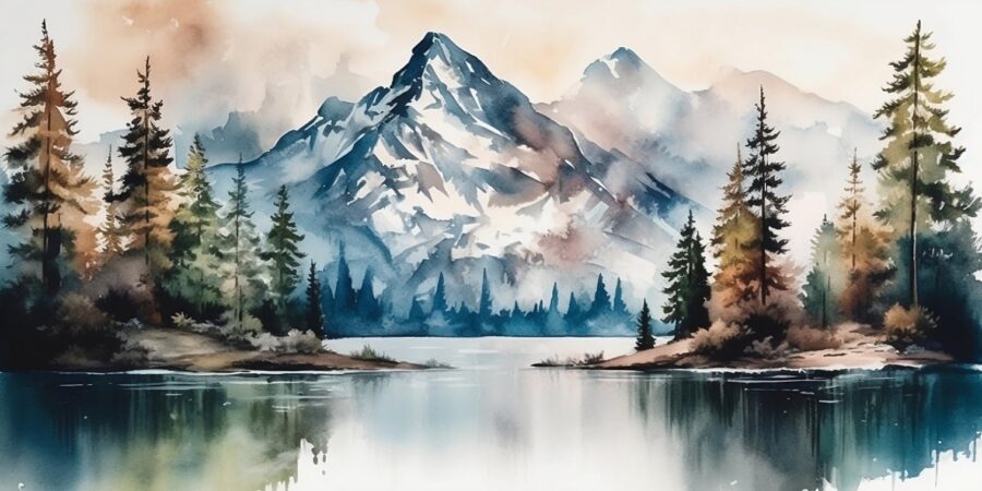 Mountain Lake Mural | Alpine Landscape Wall Art Canada