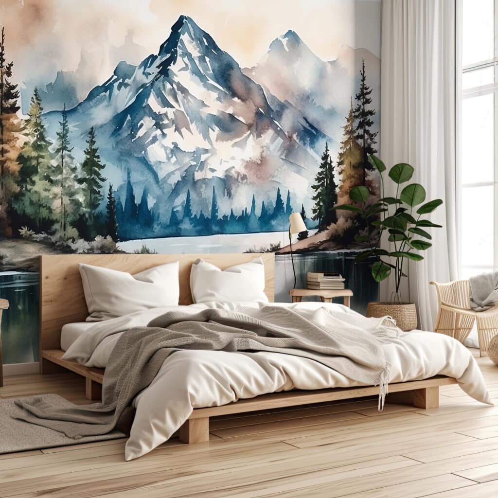 Mural Mountain Lake Reflections sq | Peel & Stick Wallpaper Online | Proudly Made in Canada