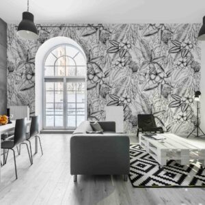 Tropical Botanical Enchantments Wallpaper - Tropical Botanical Enchantments Wallpaper features an exquisite black and white