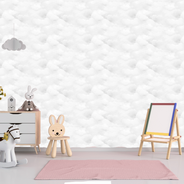 Peel & Stick wallpaper of soft white watercolour clouds. Perfect for a boys wallpaper or girls wallpaper.