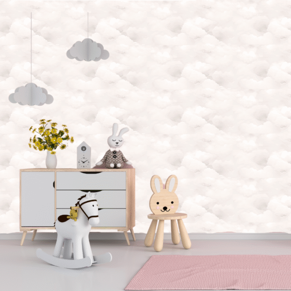 Peel & Stick wallpaper of Soft Warm Clouds. Perfect for a boys wallpaper or girls wallpaper.