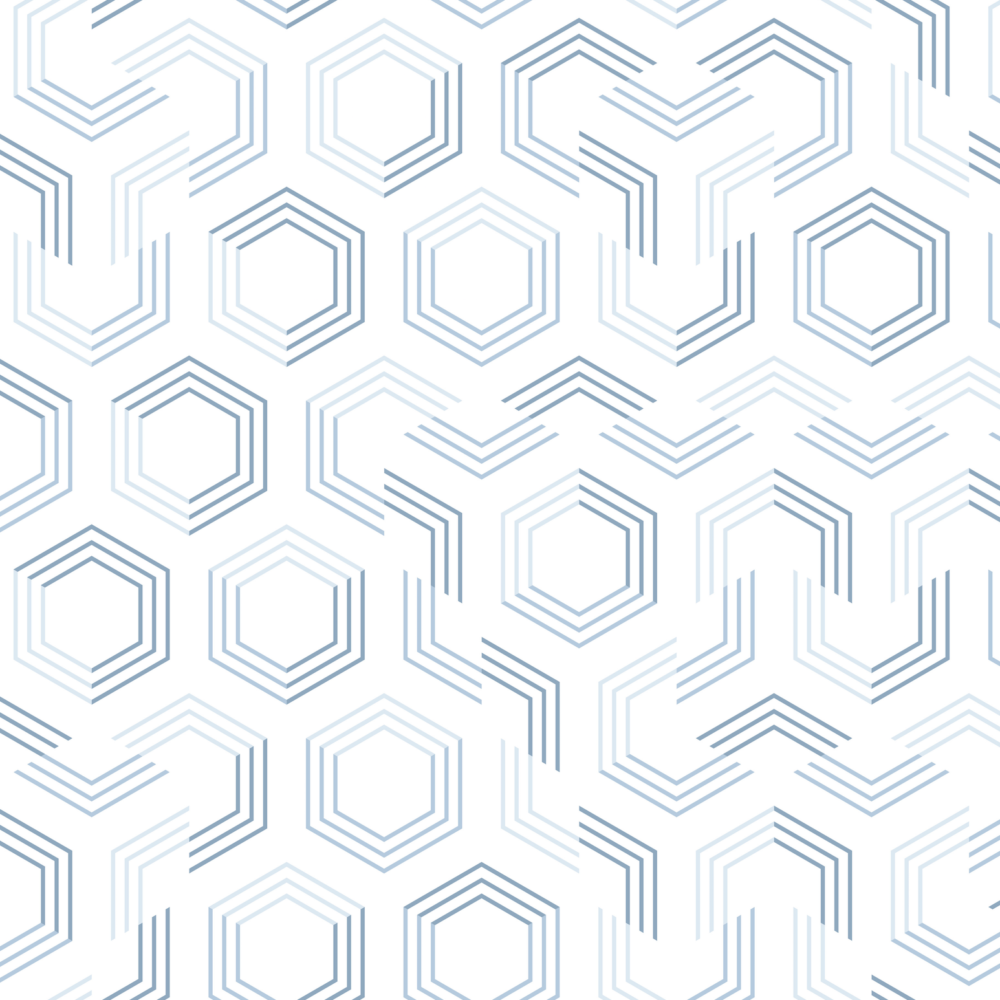 Peel and stick wallpaper of geometric hexagons in various shades of blue.