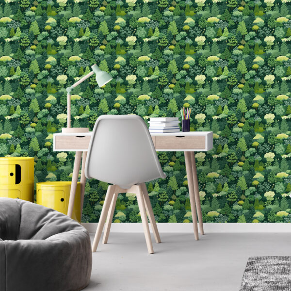 Close-up of Acadian Forest, a contemporary botanical design printed in Canada