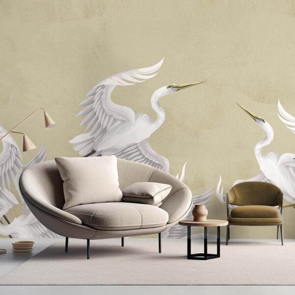 Taking flight beige heron wall mural from Wallpaper Online Canada