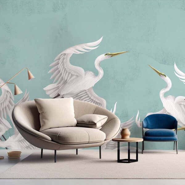 Taking flight teal heron wall mural from Wallpaper Online Canada