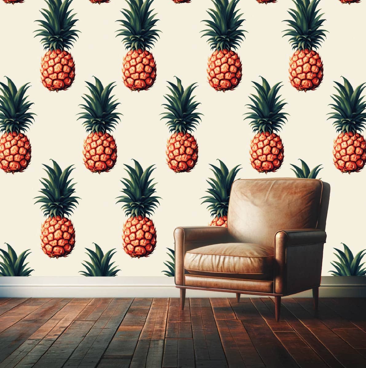 Pineapple wallpaper in orange green and cream for sale online from Wallpaper Online Canada