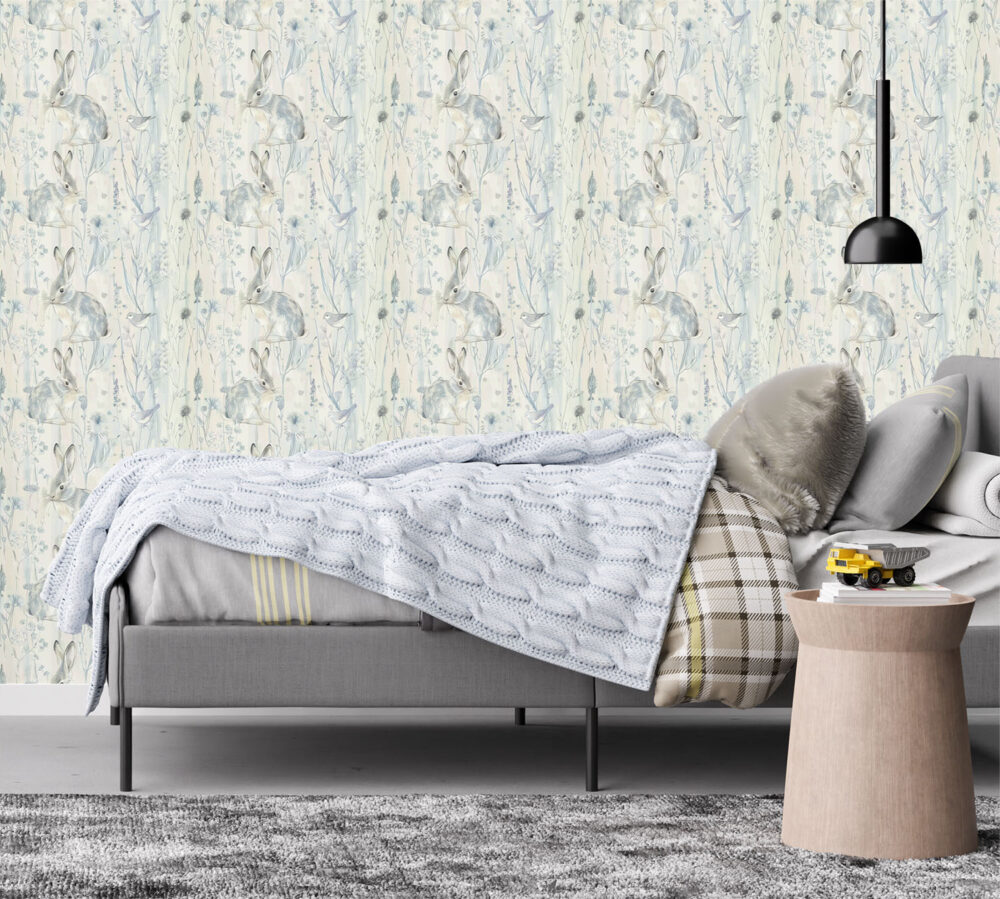 Cottontails Thistles Wallpaper Render | Peel & Stick Wallpaper Online | Proudly Made in Canada