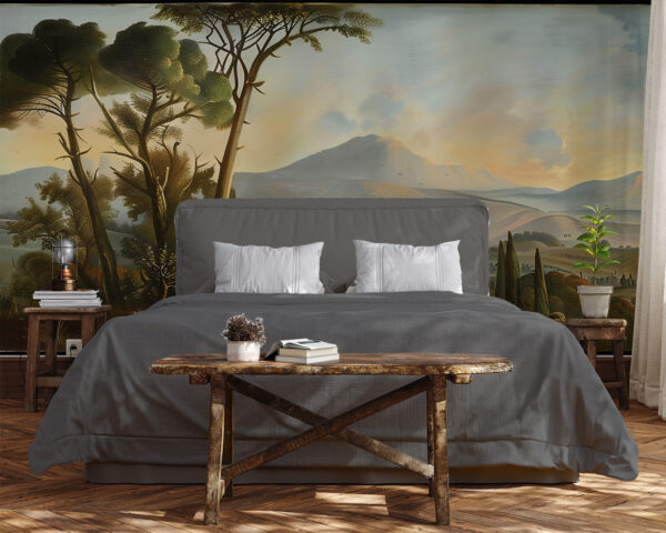 Vintage style beige countryside mural from Wallpaper Online Canada