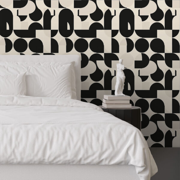 Geometric art deco monochrome wallpaper available exclusively from Wallpaper Online Canada.