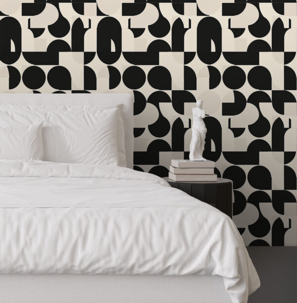 Geometric art deco monochrome wallpaper available exclusively from Wallpaper Online Canada.