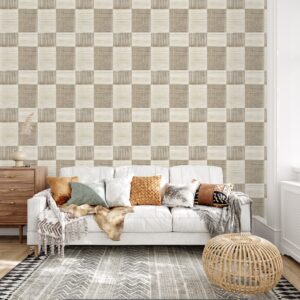 Grasscloth Wallpaper in quilt design available exclusively from Wallpaper Online Canada