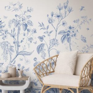 Wallpaper Online, Proudly Made in Canada | High quality wallpapers and murals | Peel & Stick Wallpaper Online | Proudly Made in Canada Babylon Mural Artist - This enchanting Babylon Mural Artist wallpaper features delicate blue botanical sketches scattered