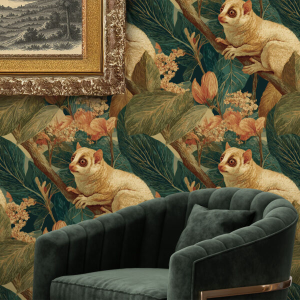 A curious gaze from the canopy—this bushbaby mural brings jungle charm and vintage magic to your walls.