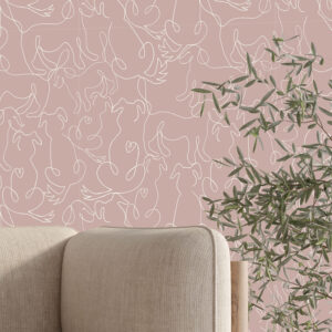 A Dog’s Love – Pink by Canadian artist Sabina Maria is a playful yet refined celebration of canine companionship. Rendered in a continuous white line that flows effortlessly across a soft blush pink background, each dog figure is full of movement, personality, and charm.