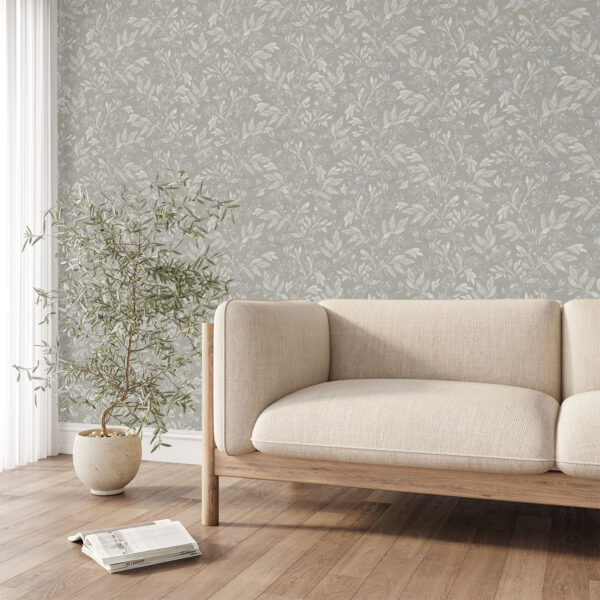 Charlottes Climbing Rose in Ivory - Canadian-made peel and stick wallpaper for bedroom and living room walls
