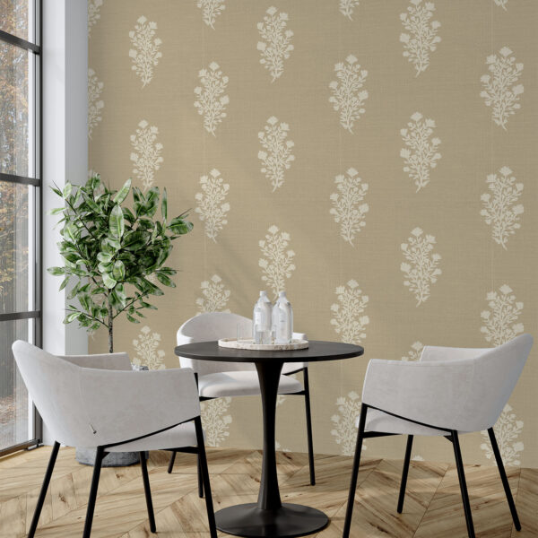 Julieta Floral Block Beige - Canadian-made peel and stick wallpaper for bedroom and living room walls