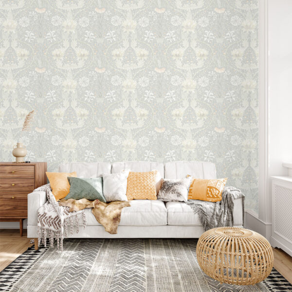 Honeysuckle Damask in Lighter Blue Wallpaper