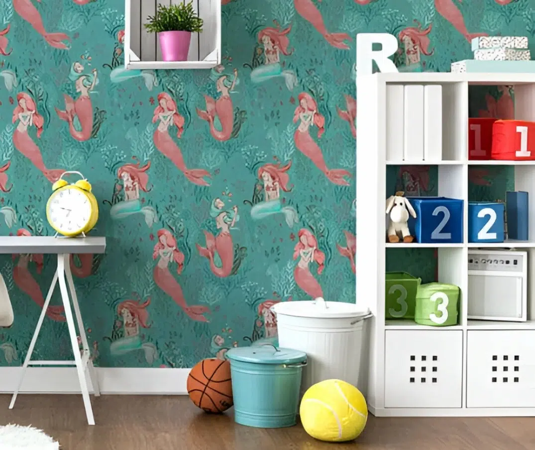 Nursery Wallpaper Ideas: Creating the Perfect Space for Your Baby | Peel & Stick Wallpaper Online | Proudly Made in Canada Colorful mermaid-themed wallpaper for children room decor