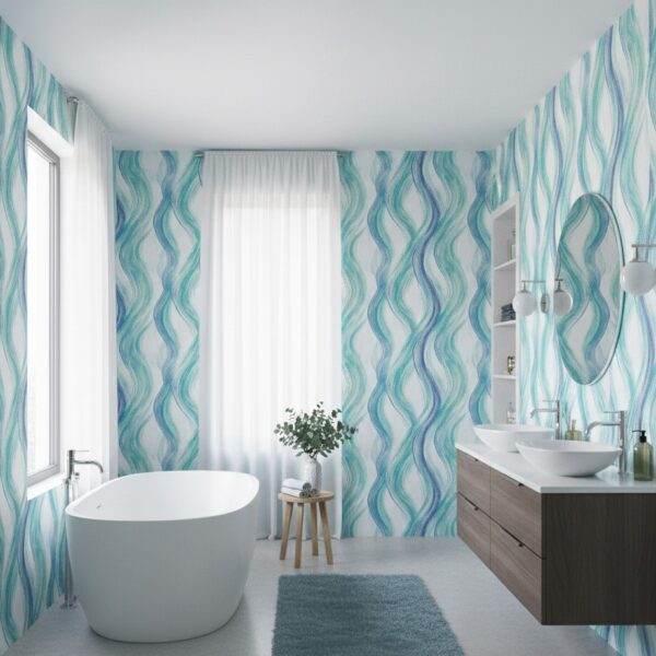 Coastal Tides Linen - Canadian-made peel and stick wallpaper for bedroom and bathroom walls