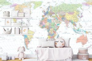 Explore the globe from the comfort of your room with the Classic Atlas World Map Mural.