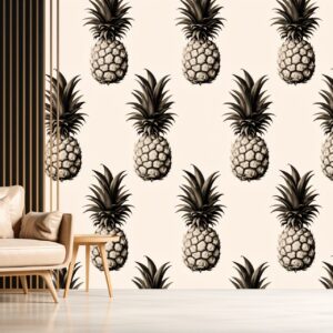Pining For You Sepia wallpaper styled as a feature wall with repeating botanical pineapple design.