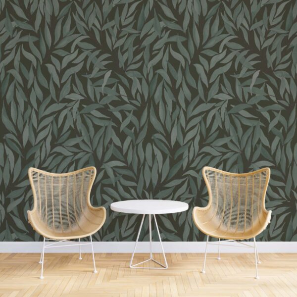 Great Willow Wallpaper in Blue Brown - Canadian-made peel and stick wallpaper for living room and bedroom walls