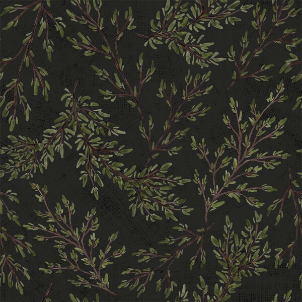 Rustic Watercolour Leaf Branches Wallpaper Black