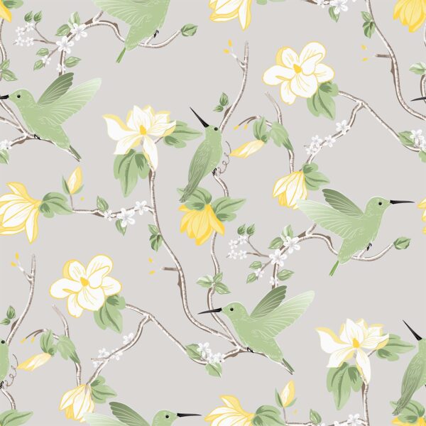 Room setting preview - Guilded Fusion Chinoiserie Wallpaper in Garden Sage medium-scale pattern, Canadian wallpaper