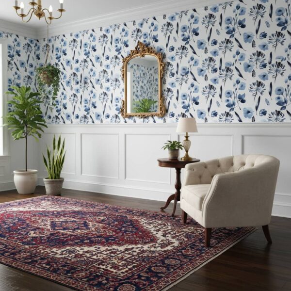 Blue Panamá Wallpaper wallpaper in a Classical / Traditional room