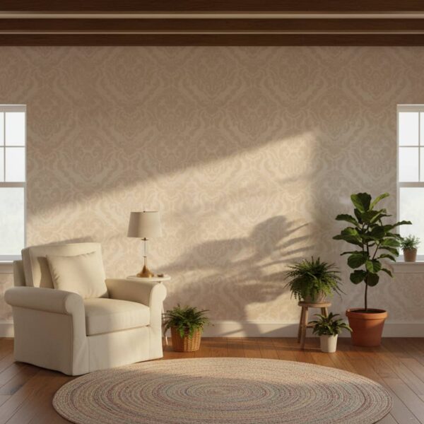 Caledonia Cremé Wallpaper wallpaper in a Cottage Country room