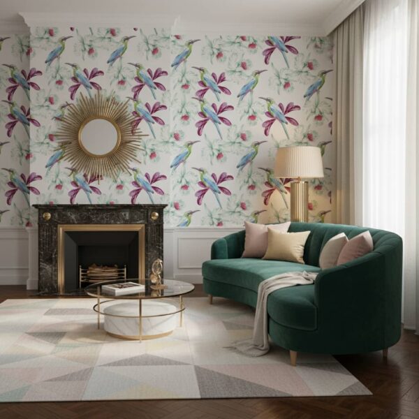 Crested Kingfisher Wallpaper wallpaper in a Art Deco room