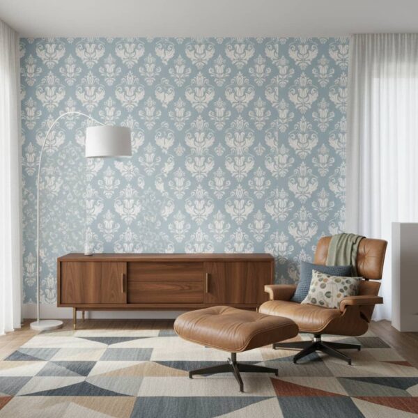 Dainty Damask Wallpaper wallpaper in a Mid-Century Modern room