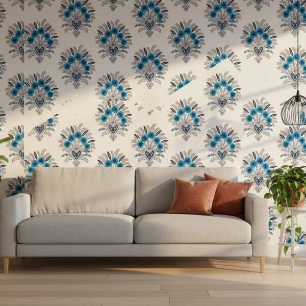 Damask Blooms Wallpaper wallpaper in a Scandinavian room