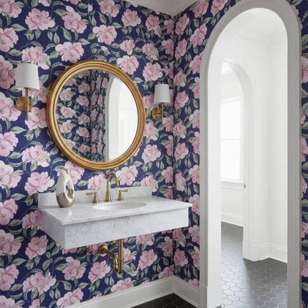 El Patujú Blue Wallpaper wallpaper in a Powder Room room