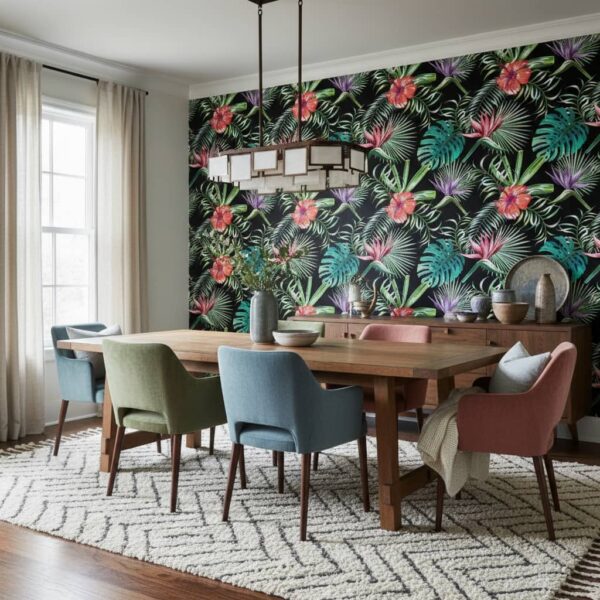 Erythronium Wallpaper wallpaper in a Statement Dining Room room