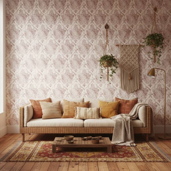 Faded Bramante Wallpaper wallpaper in a Bohemian room