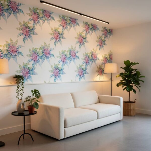 Flor de Jobo Wallpaper wallpaper in a Modern Minimalist room