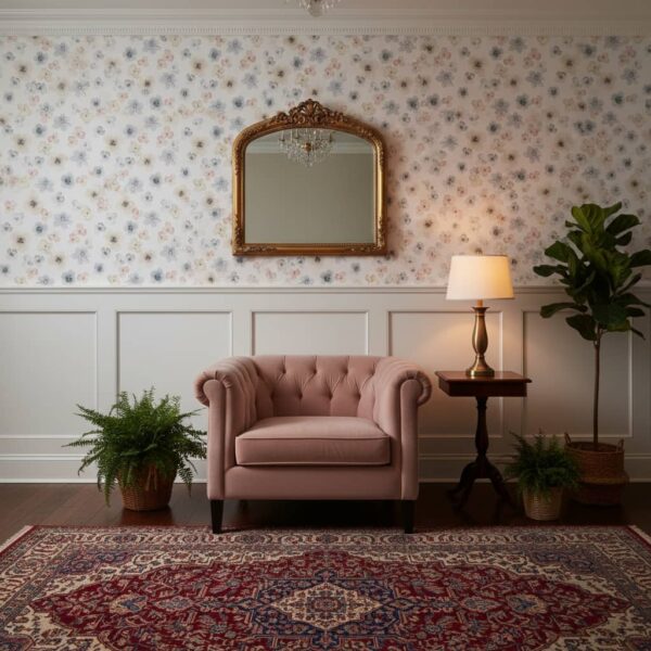 Flower Stamp Wallpaper wallpaper in a Classical / Traditional room