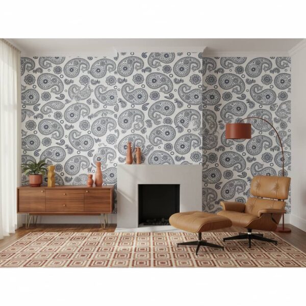 Organic Trail Wallpaper wallpaper in a Mid-Century Modern room
