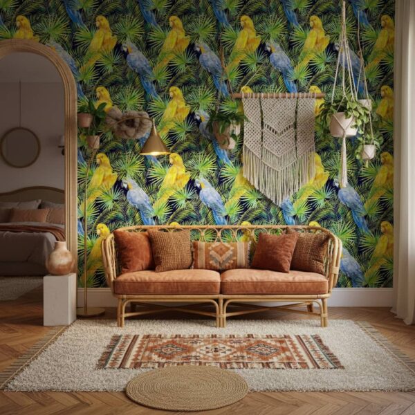 Pacific Parrotlet Wallpaper wallpaper in a Bohemian room