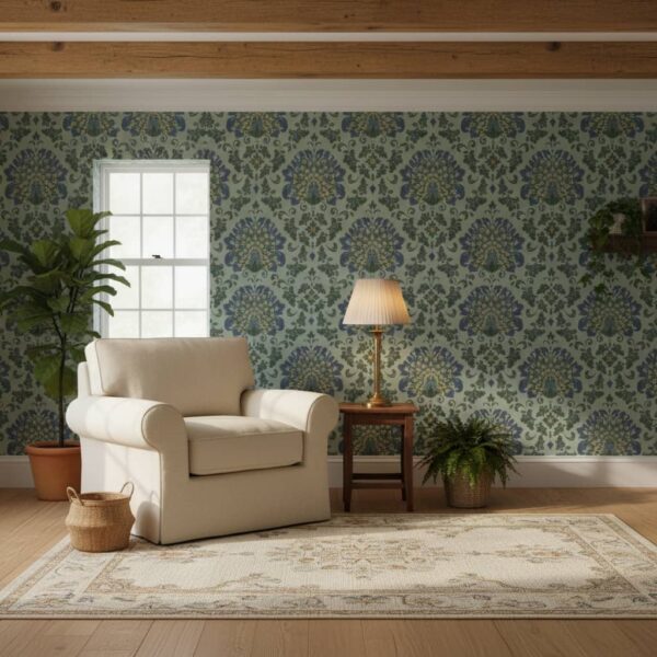Peacock Meraki Wallpaper wallpaper in a Cottage Country room