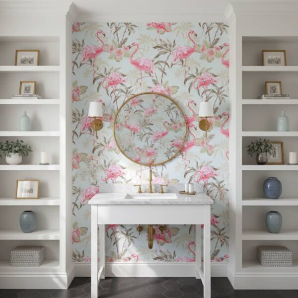 Pink Pirouette Wallpaper wallpaper in a Powder Room room