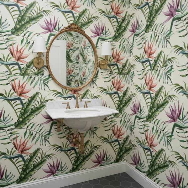 Primula Wallpaper wallpaper in a Powder Room room