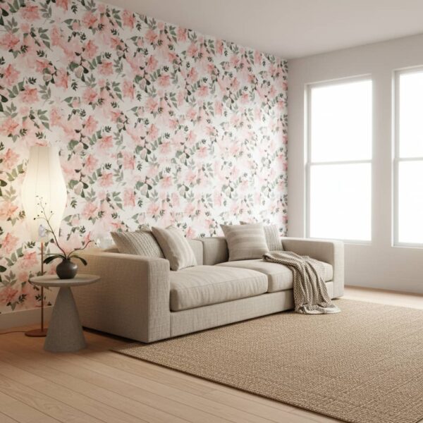 Salmon Smush Wallpaper wallpaper in a Japandi room