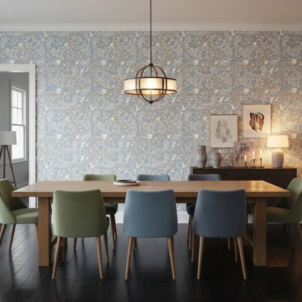 Soft Rhône Wallpaper wallpaper in a Statement Dining Room room