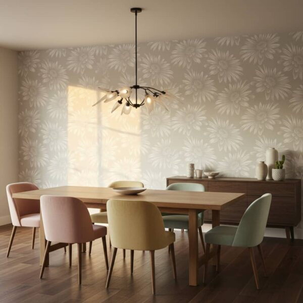 Sunflower Bay Wallpaper wallpaper in a Statement Dining Room room