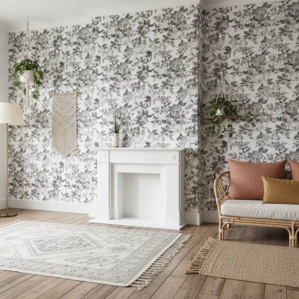 Toned Flor de Izote Wallpaper wallpaper in a Bohemian room